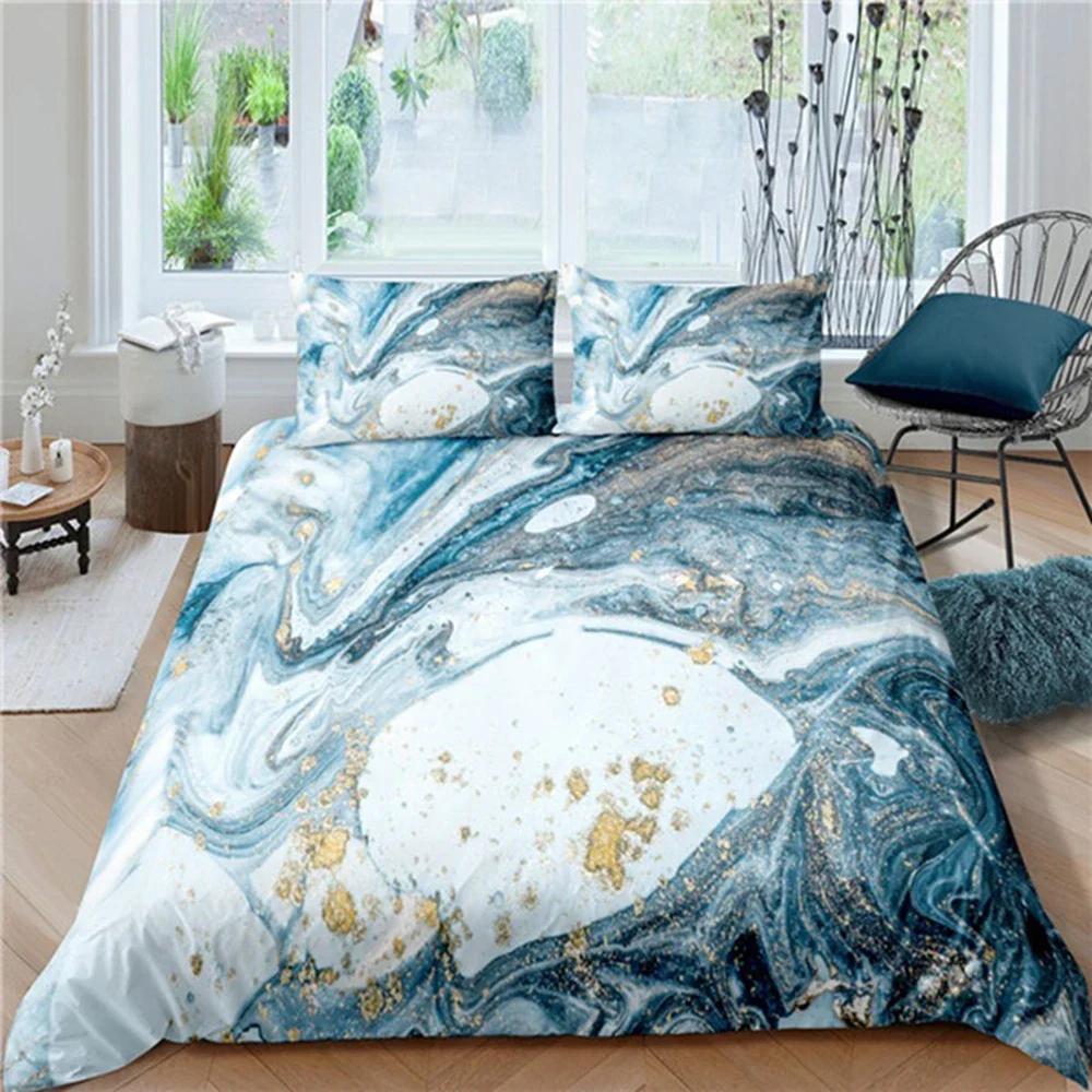 Chic Marble Duvet Cover Microfiber Mint Gold Glitter Turquoise Bedding Set Abstract Aqua Blue Quilt Cover Single Twin Full Size