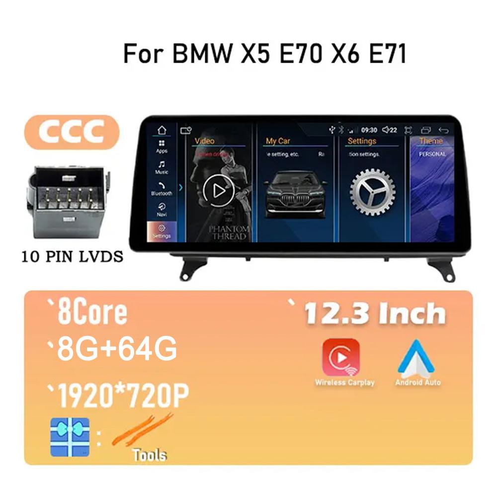 Android 14 For BMW X5 E70 X6 E71 CCC / CIC System IPS HD Touch Screen Car Video Player Multimedia Radio Stereo GPS Navigation
