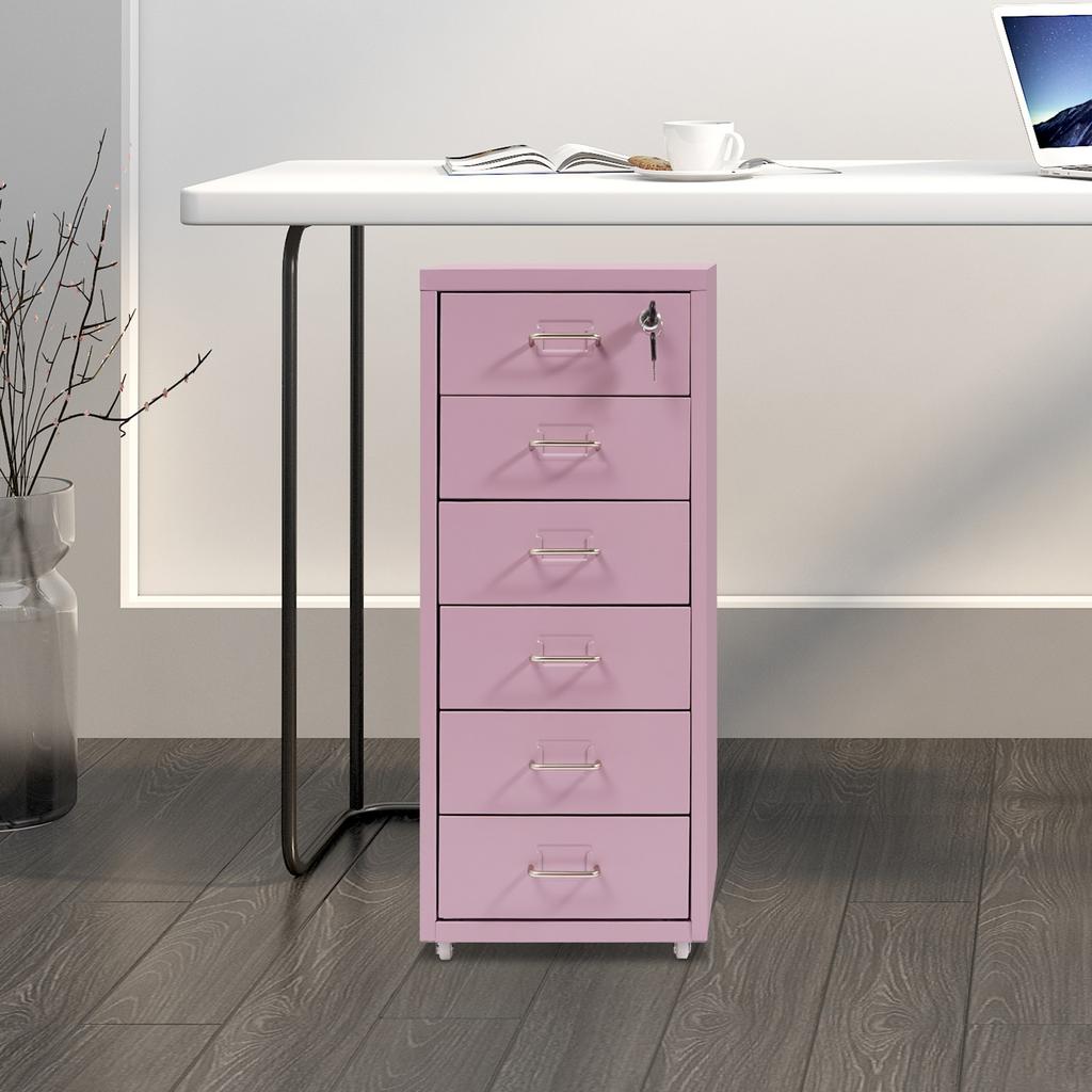 6-Tier File Cabinet with Lock & Wheels, Compact Office Organizer for Home & Business, Purple Vertical Filing Storage, 28x41x69cm