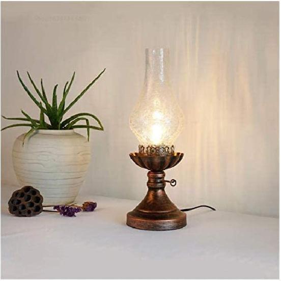 Oil Lamp Lantern Electric Glass Kerosene Lamp American Retro Nostalgic Table Lamp Classic Antique Iron Hurricane Kerosene Lantern for Kitchen Bedroom