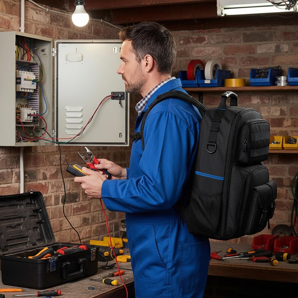 Professional Work Shoulder Bag Wear Resist Thicken Tool Backpack Hardware Tool Storage Bag for Construction Contractors Plumbing