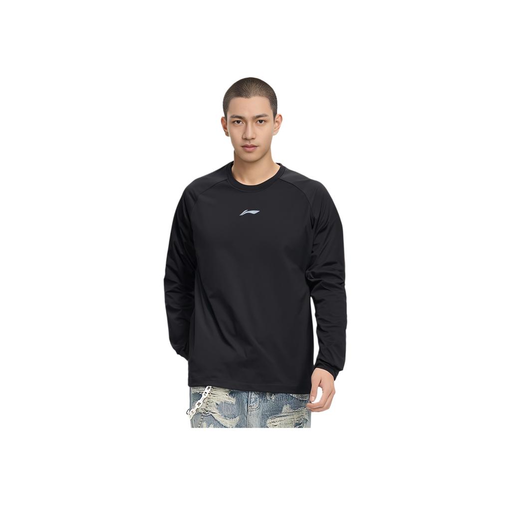 Li Ning Running Series Solid Color Round Neck Moisture Wicking Quick Dry Long Sleeve T-Shirt Men Tops Black ATLU007-1