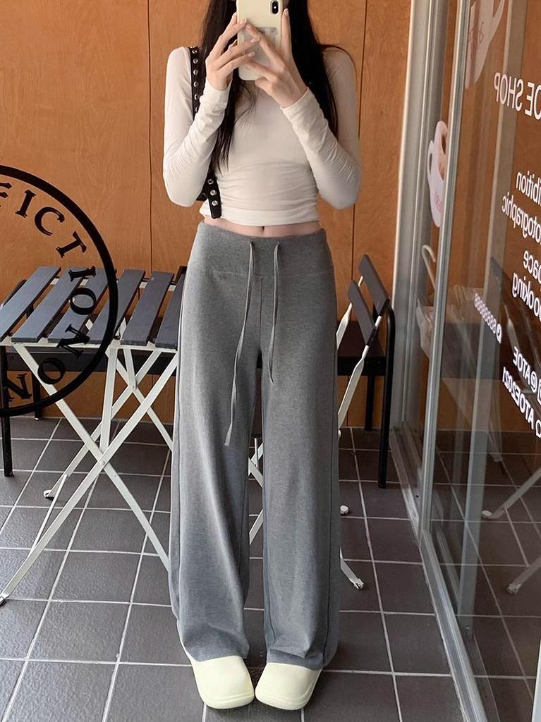 Modal Dark Gray Maternity Wide-Leg Drawstring Pants - Summer Casual Plus Size