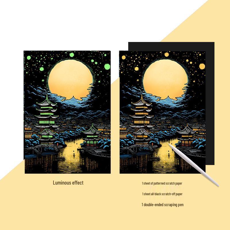 Yuelu Scratch Night Glow A3: Adult DIY Creative & Educational Scratch Art Paper.