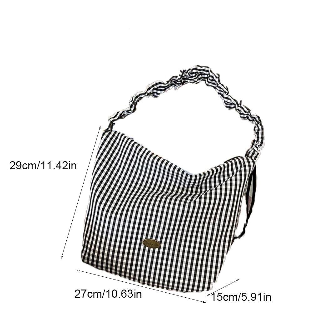 Drawstring Canvas Crossbody Bag Y2k Underarm Bag Fashion Plaid Shoulder Bag Women