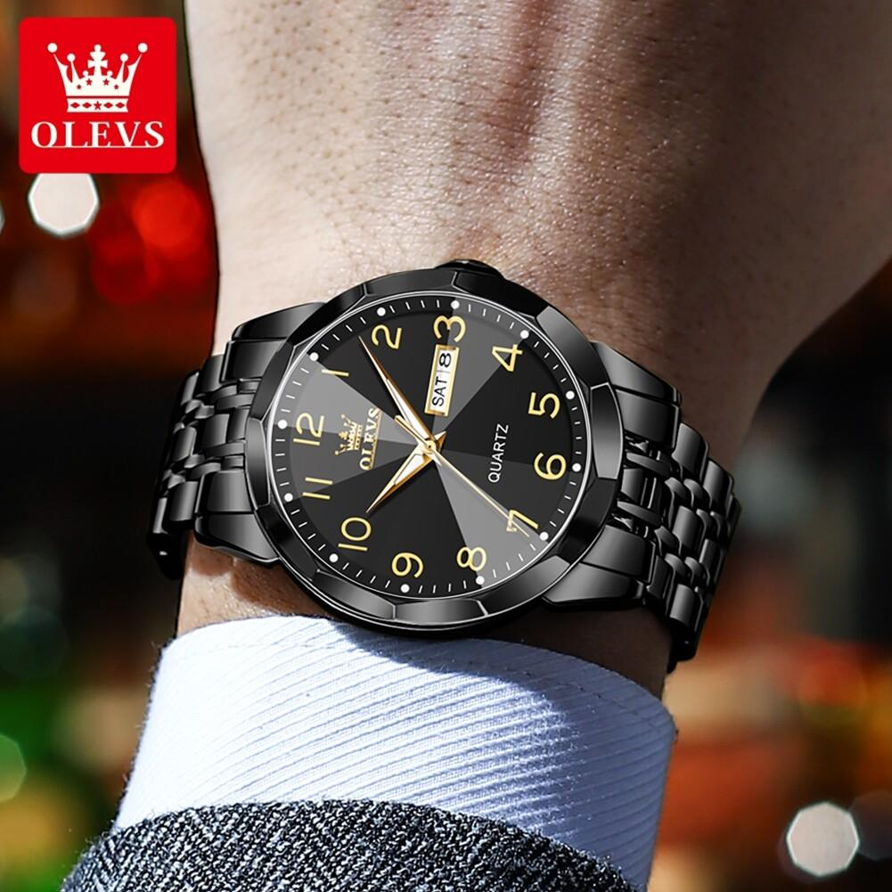 OLEVS Men Watch Original Brand Waterproof Luminous Quartz Watch Rhombus Mirror Stainless Steel Watch With Box