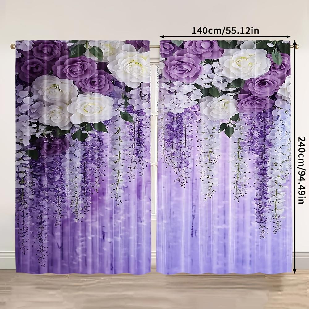 2PCS Lavender Floral Blackout Curtains – Purple Lilac Print   Thermal Insulated for Bedroom Living Room Decor