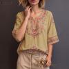 ZANZEA Women Casual Round Neck Ethnic Print Loose Half Sleeve Blouse