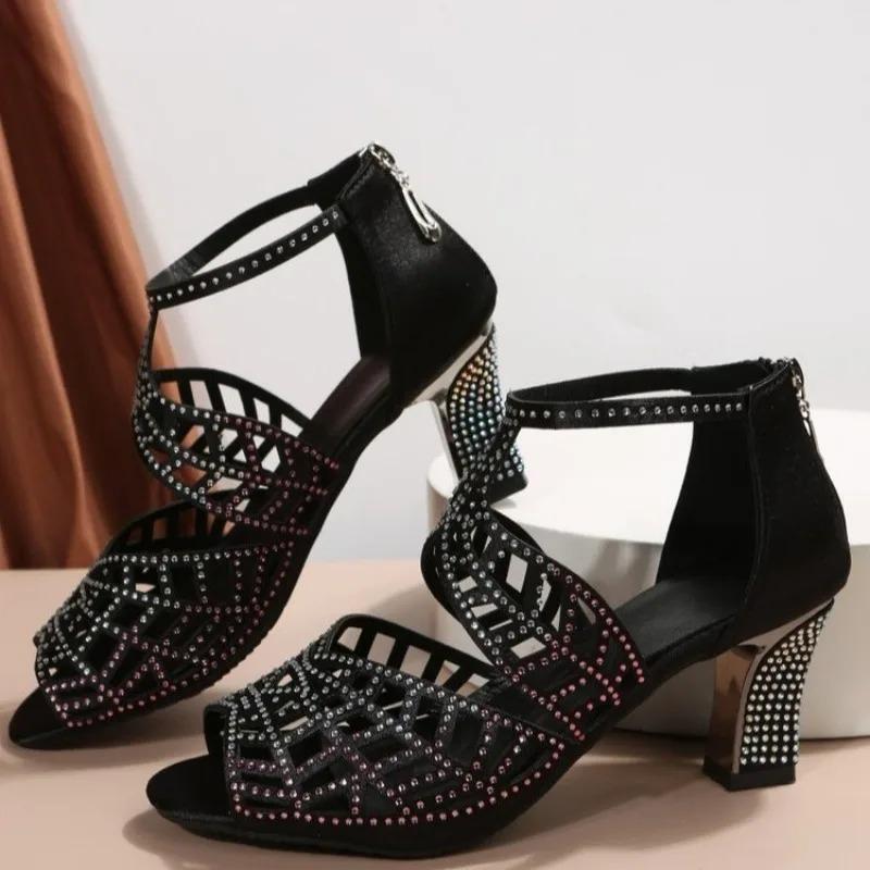 Fashion Shoes of Women Fashion Stiletto Rhinestone Hollow Fish Closed Toe Sexy Dance Shoes Plus Size Ladies Sandals 2025