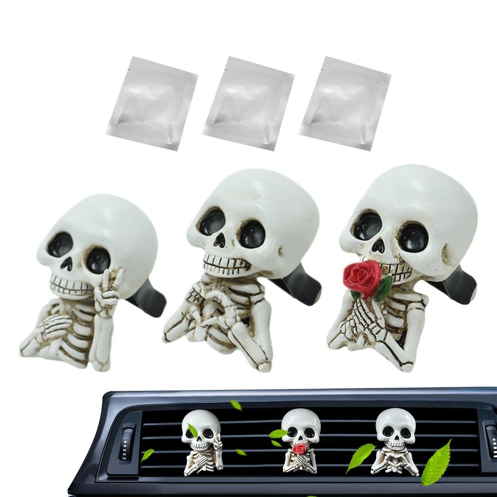 Skull Car Vent Clip Air Freshener Halloween Vehicle Decoration Resin Vent Clips Skull Air Freshener For Car Truck RV Van Home