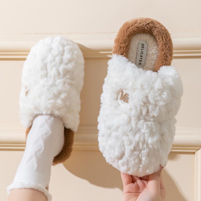Women's and Men's Non-Slip Plush Cotton Slippers for Spring, Autumn, and Winter