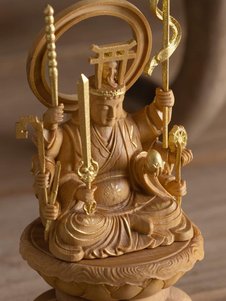 Miniature Buddha Uga Happi Benzaiten 11cm boxwood with gold paint Buddhist wood ornament Uga Happi (wood finish) - Benzaiten, Benzaiten, Ugajin,