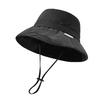 Women Hat Fisherman Style Solid Color Basin Hat with Reflective Stripe Lace-Up Dome Design Bucket Hat