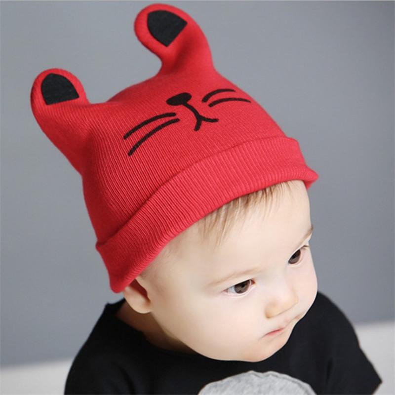 Cartoon Baby Hats Cat Knitted Cap Beard with Ears Winter Warm Newborn Caps Beanies Wool Girls Boys Hats Crochet