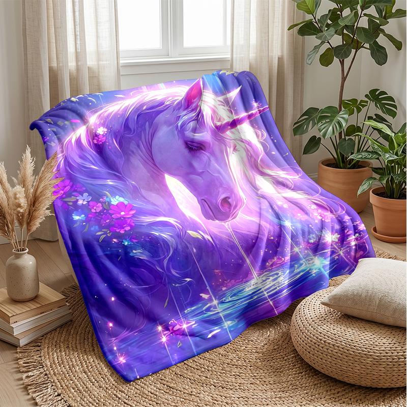 Glowing Magical Unicorn Theme blanket Lightweight Warm Flannel Blanket Decorative Throw Blanket for Home Decoration