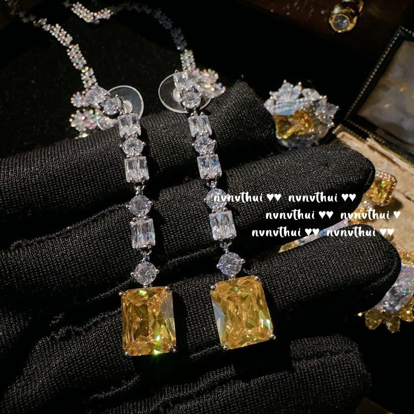 Canary Snowflake Gem Necklace, Rich Woman'S Happiness, 18K Gold Plated, Goose Yellow Water Drop Large Carat Zircon Earrings