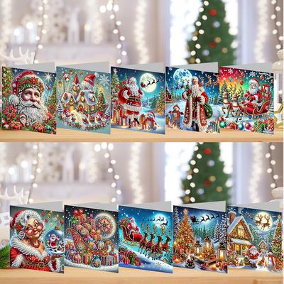 10pcs DIY Rhinestone Diamond Art Mosaic Postcards Diamond Art Greeting Cards for Xmas Birthdays Thanksgiving & Special Occasion
