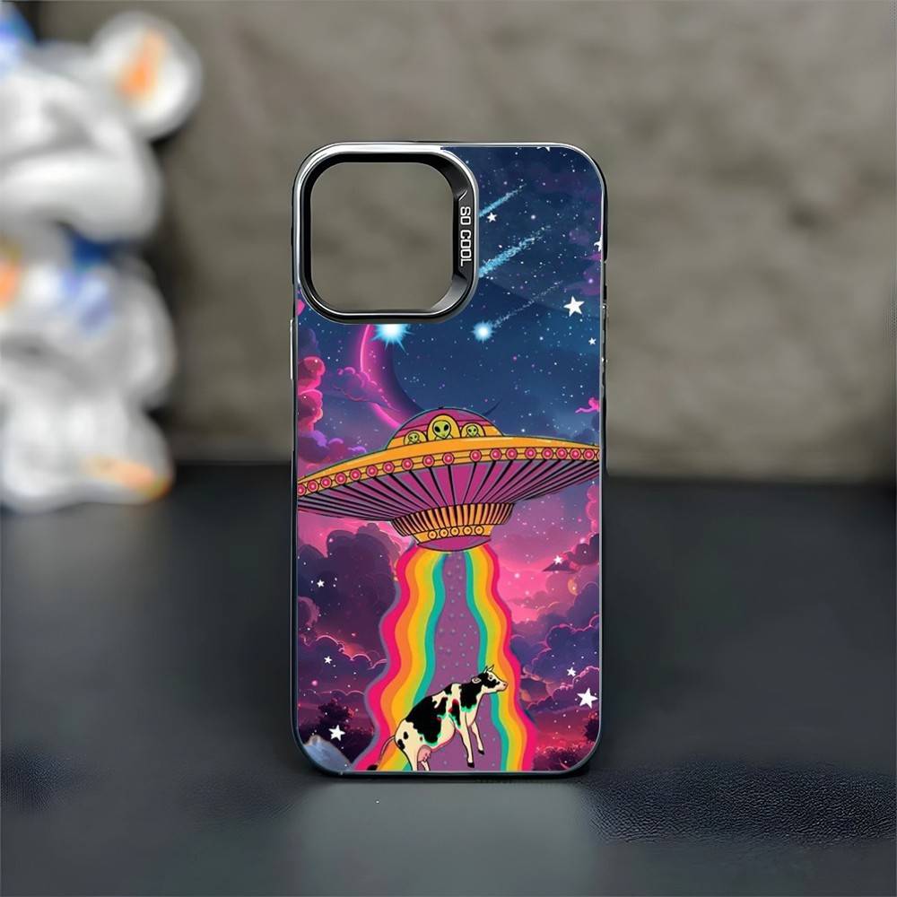 UFO Alien Thing Phone Case For iPhone17,16,15,14,13,12,11 Plus,Pro Max Black Matte Shockproof Cover