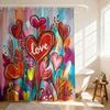 1pc Valentine's Day Romantic Love Printed Waterproof Privacy Shower Curtain with 12 Hooks Multiple Sizes Easy To Install