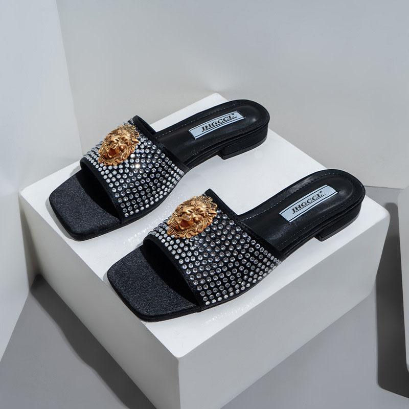 

Summer couples Flip-flops Brand Designer Casual Be ach slippers women s Rhinestone luxury sandals 42