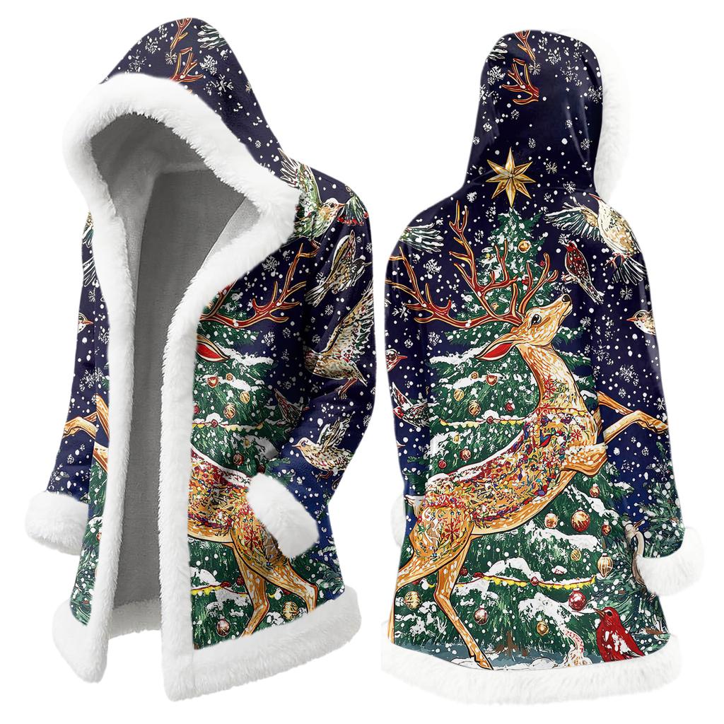 Men's Christmas Long Hooded Cardigan With Pockets Warm Jacket