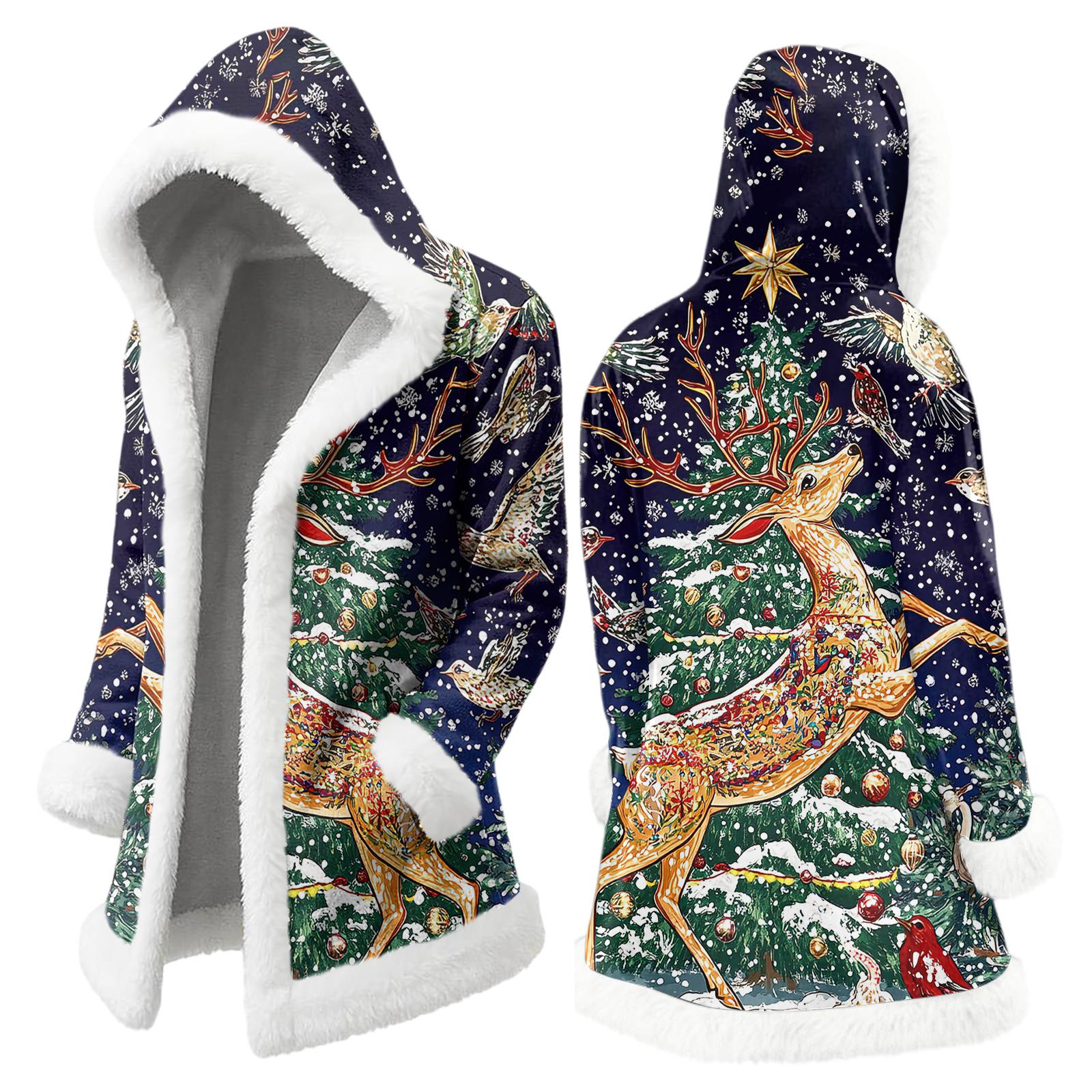 Мужской рождественский длинный кардиган с капюшоном и карманами теплая куртка XL 3870₽