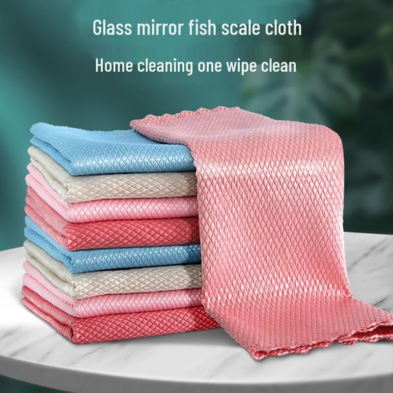 Fish Scale Pattern Absorbent Dishcloth - Lint-Free, Streak-Free, Traceless Cleaning, Locked Edges, Ideal for Kitchen & Glass. 25x25 cm
