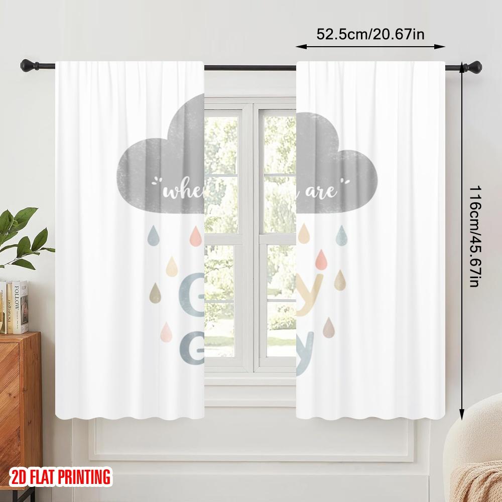 2pcs 2D flat printing Party Curtains Cloud Rain Rainbow Color Polyester Without Electricity 0 Use for Booths Studio Props