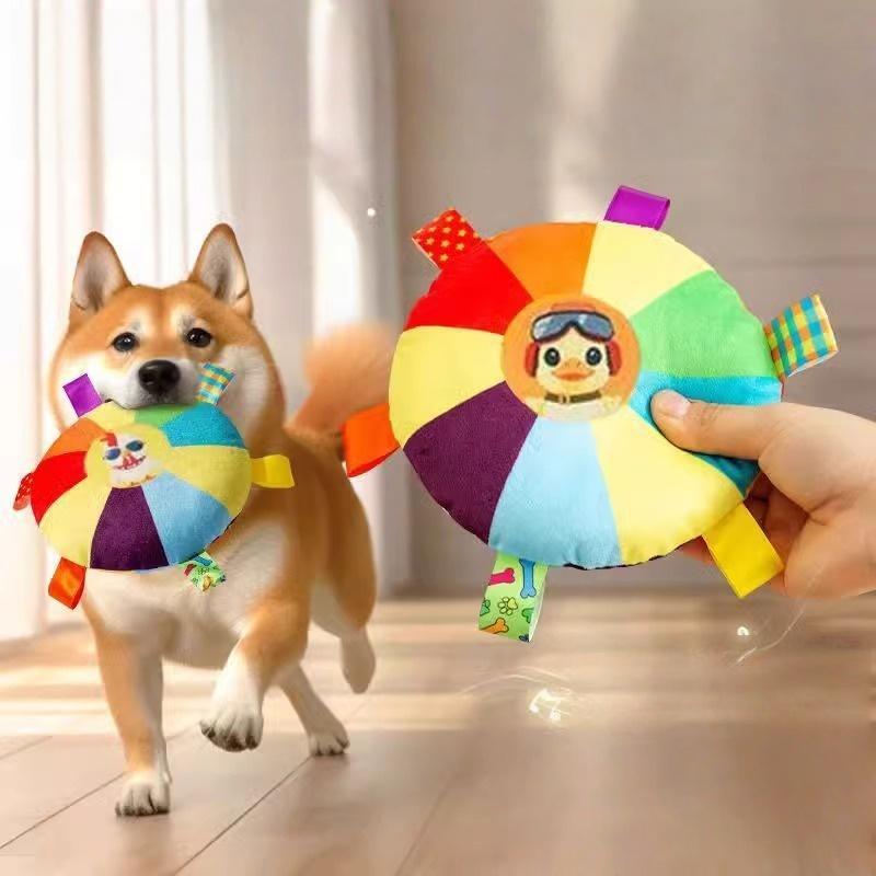 Squeaky Plush Dog Flying Disc Interactive Training Chew Toy Teething Cleaning Soft Pet Toy For Dogs Outdoor Interactive Play