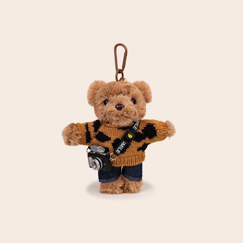 

Sweater A Wearing Bear Plush Keychain Rainbow Sweater For Backpack Decor Bag Brown Sweater