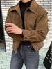Retro British Velour Faux Suede Jacket - Solid Lapel, Frosted Finish, Autumn/Winter Trend