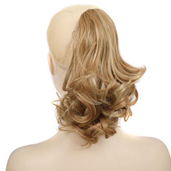 Women Wig Ponytail Style Soft Inner Ponytail Extension Temperature Fiber Mesh High Short Wavy Black Brown Hair