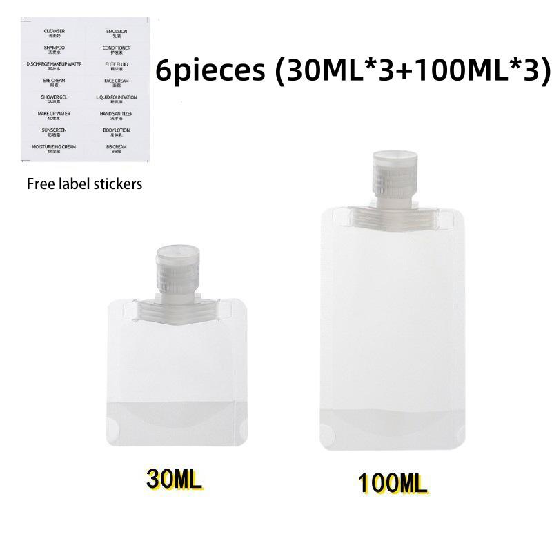 6Pcs Travel Bottles Empty Squeeze Bag Refillable Lotion Dispenser Bag Shampoo Toiletries Liquid Cosmetic Container Storage Pouch