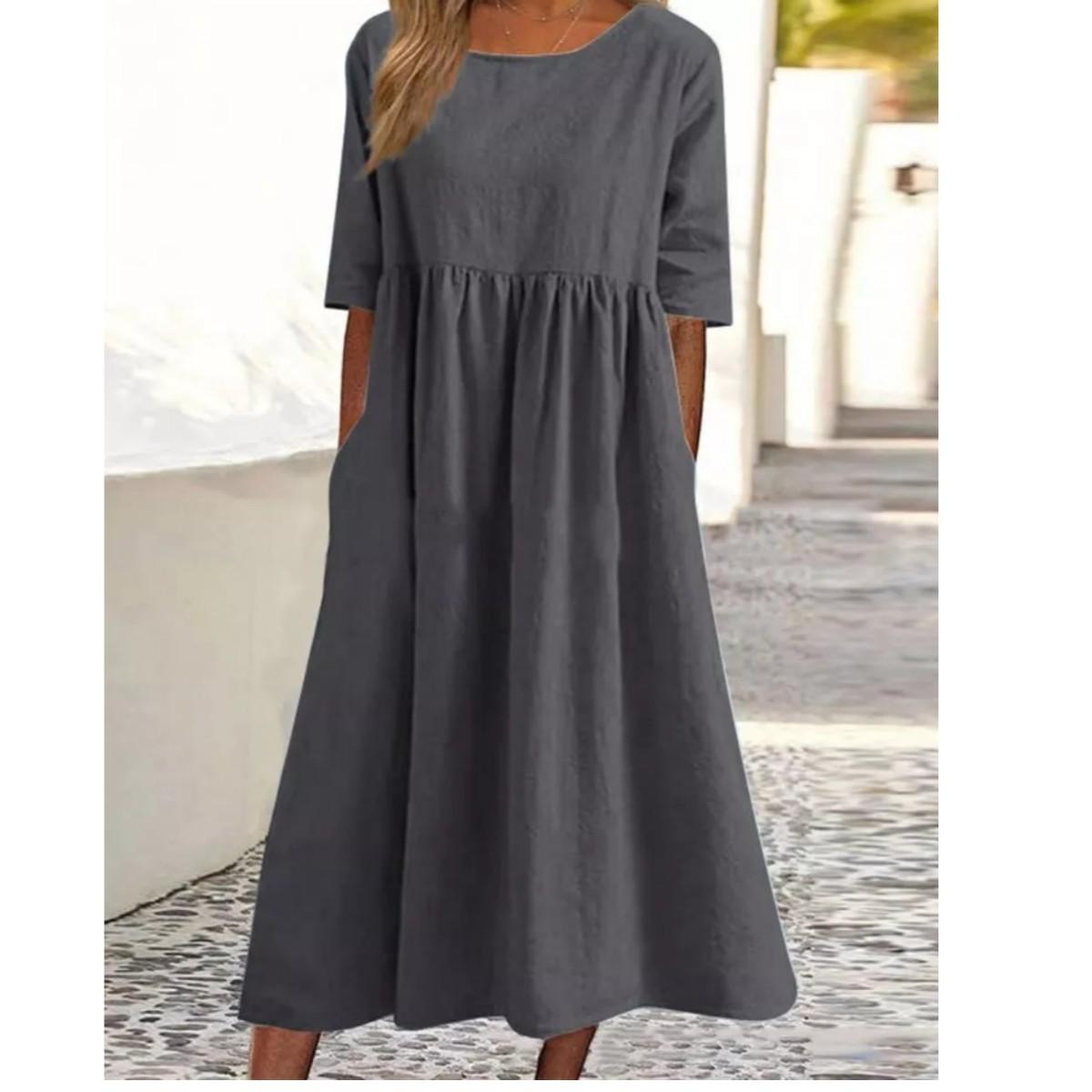 

Женское модное платье с принтом, летнее повседневное пляжное платье, богемная женская одежда, однотонное платье из хлопка и льна 3XL