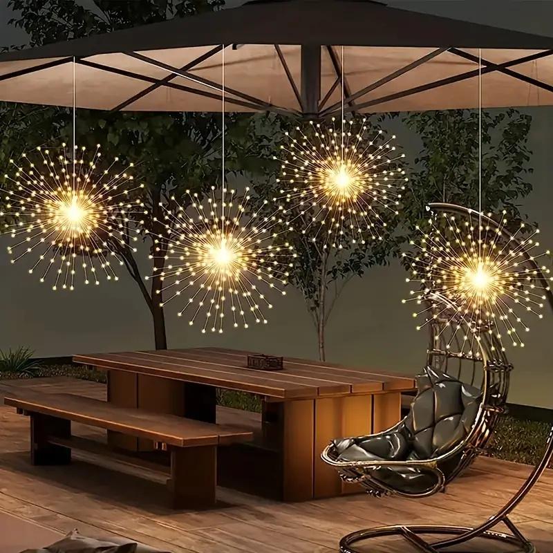 Hanging Solar Fireworks Light 360/480 LED Starburst Light Outdoor Waterproof 8 Mode Fairy Lights Eaves Garden Tree Christmas Decoration Lights