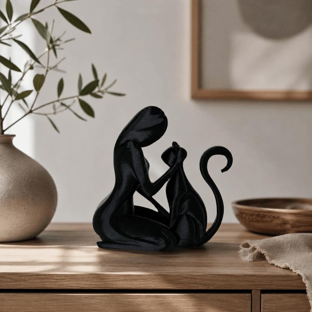 Nordic-Style Girl And Cat Statues 3D Printed Desktop Ornaments Home Living Room