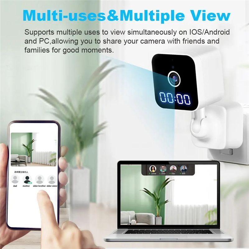 ABUO-Clock Monitoring Camera 1080P Mini Wifi Surveillance Cam With Night Vision And Sound Detection Way Audio Siren