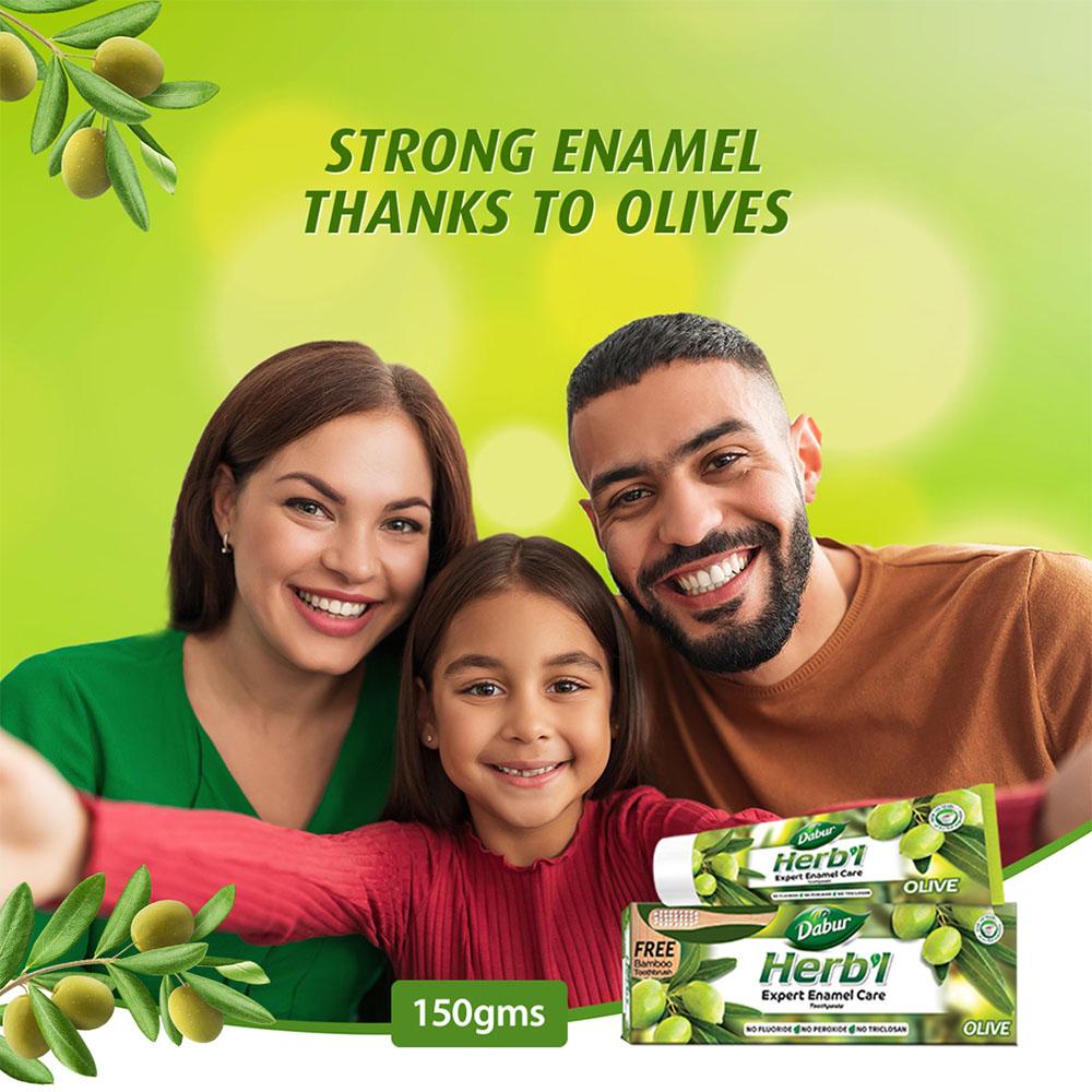 Olive Enamel Care Toothpaste + FREE ToothBrush Dabur Herb'l