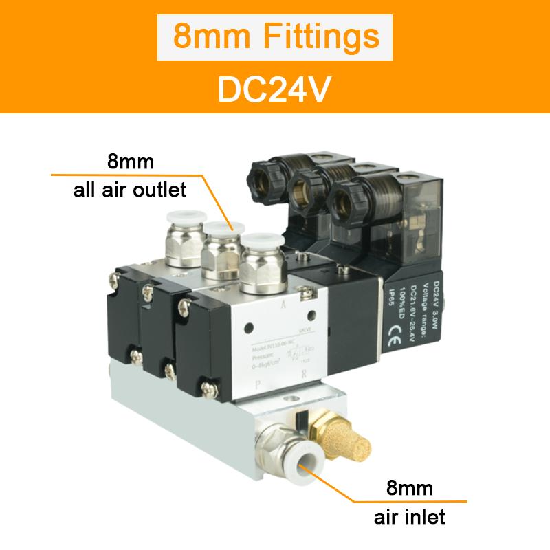3V110-06-NC Normally Close Electromagnetic Solenoid Valve Block With Muffler Fitting Base Manifold DC12v 24v AC 110v 220v 3 Port