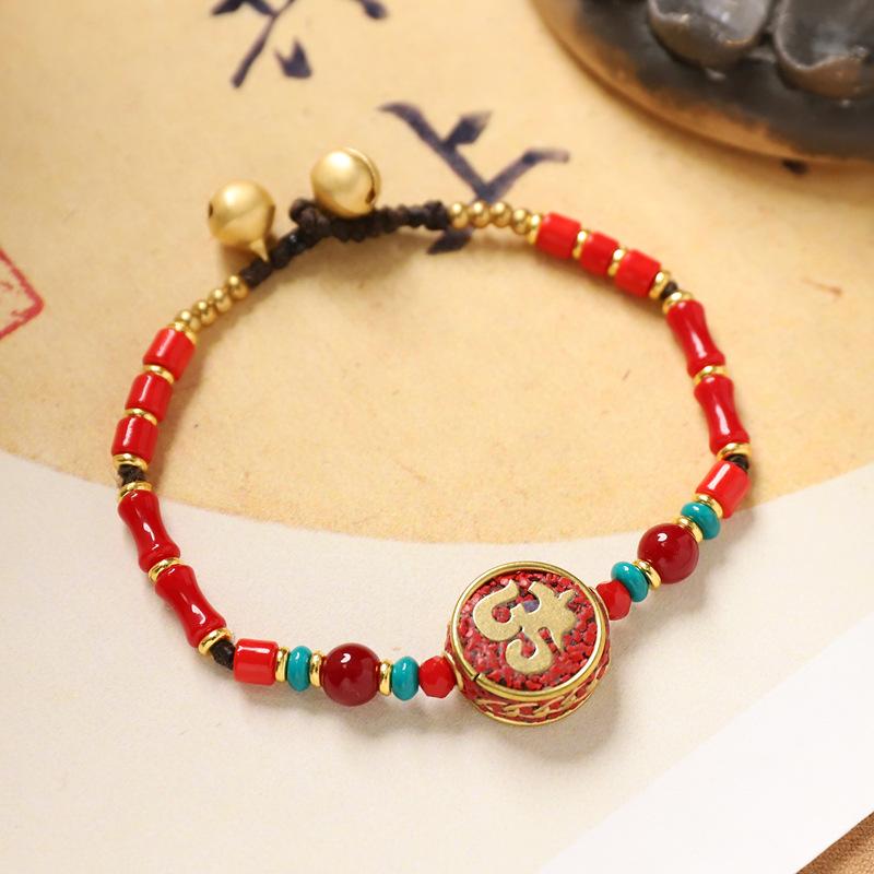 

Двухслойный плетеный тибетский непальский браслет мужской и женский ретро ручной шнурок Экзотический браслет с колокольчиком.