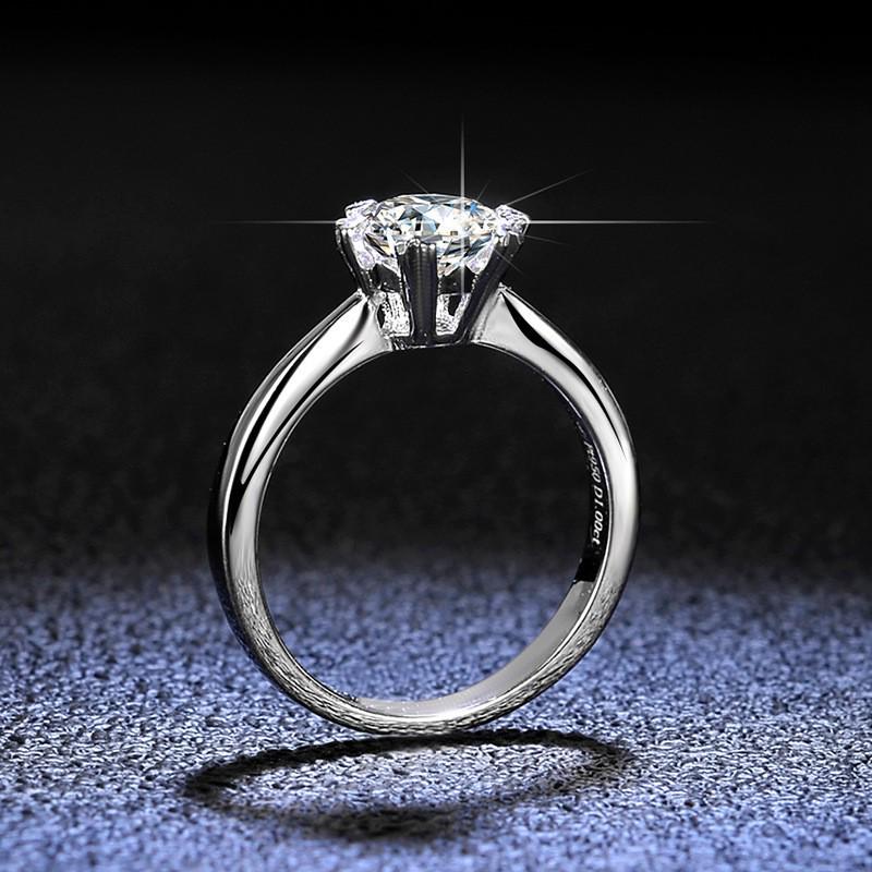 Classic Six-Prong Snowflake Moissanite Ring, 1 Carat Simulated Diamond, 925 Sterling Silver