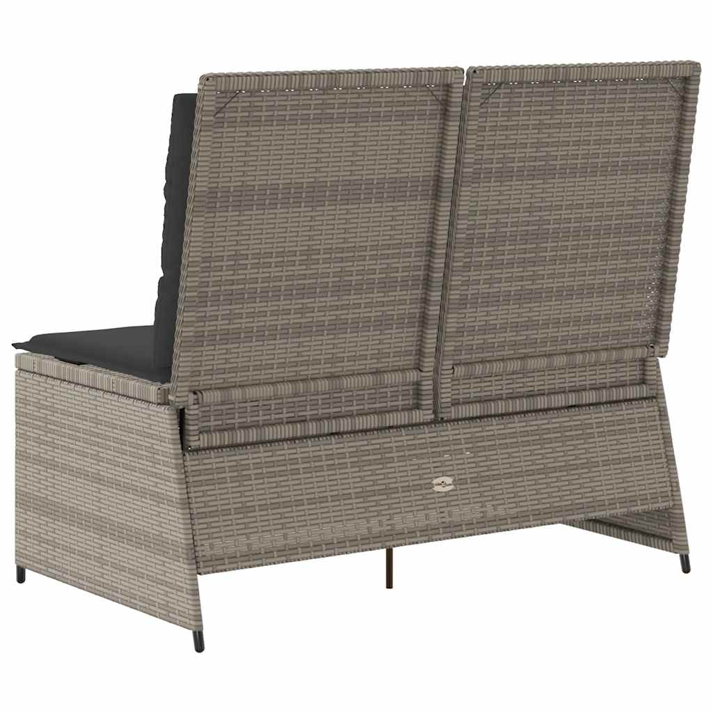 Vidaxl Foldable Garden Bench With Cushions, Grey, Poly Rattan