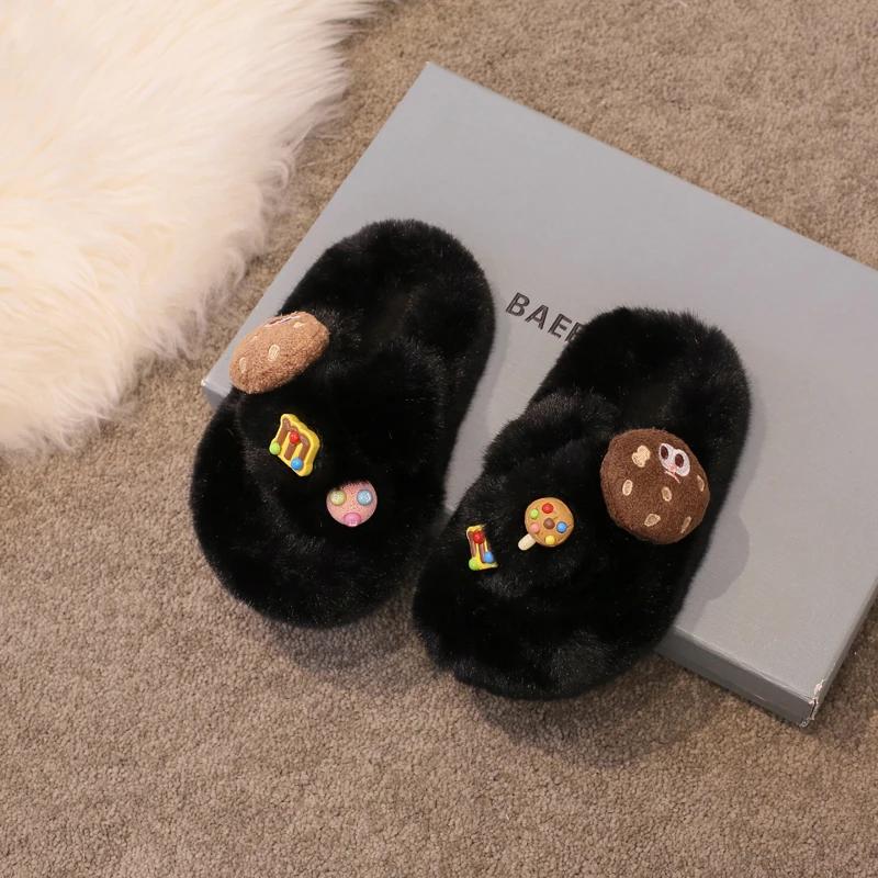 

2024 Детская теплая обувь для девочек Зима Новая мода Корейский стиль Мягкая подошва Противоскользящая Уличные Трендовые Универсальные Тапочки 26-27 чёрный