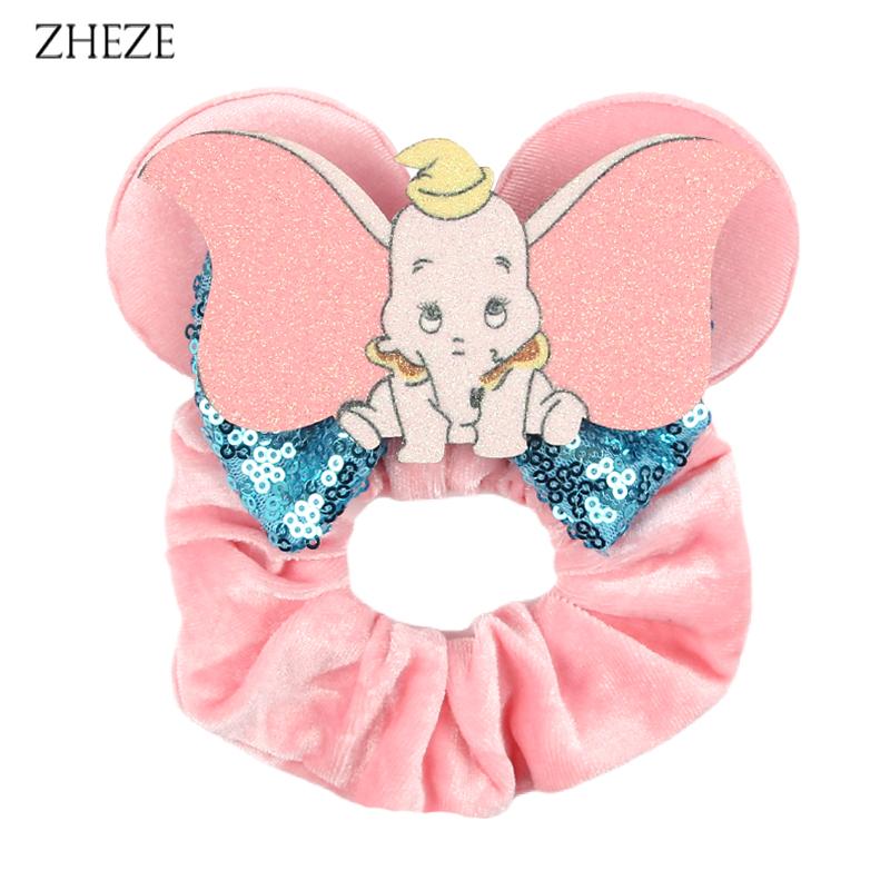 New Disney Mouse Ears Scrunchies Hairband Girl Ponytail Holder For Women Sequins Bows Headband  Women Trip DIY Accessories