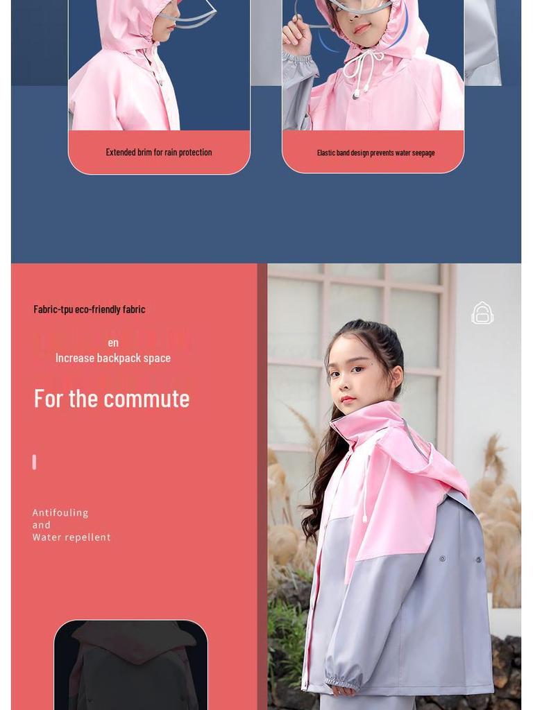 Kid's Raincoat & Pants Set with Large Brim and Backpack Slot for Boys and Girls