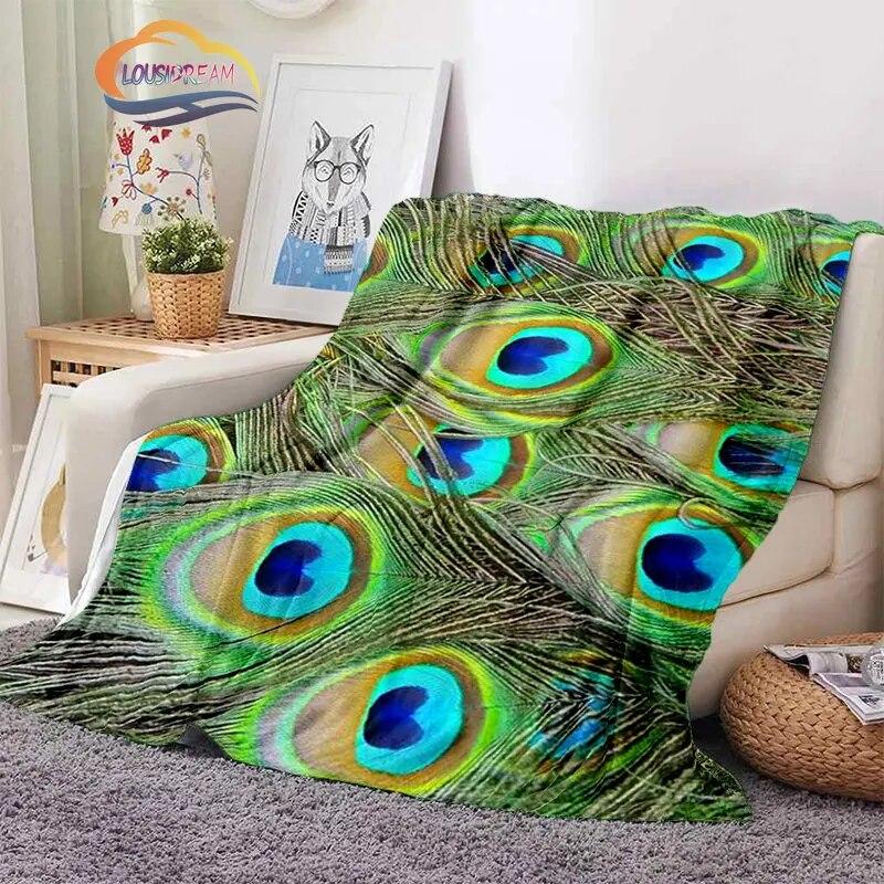 Peacock Feather Flannel Blanket Children's Blanket Sofa and Bed Warm Blanket Office Blanket Portable Travel Camping Blanket
