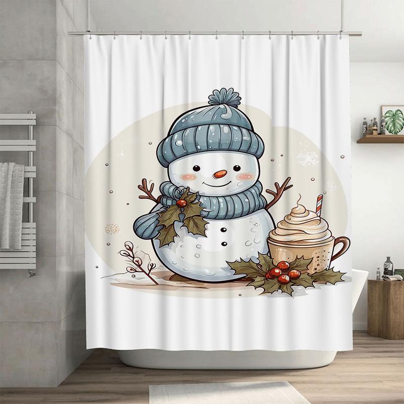 

Tuniu Charming Snowman Christmas Bathroom Decor Shower Curtain Festive Winter Holiday Home Decor Set Cute Funny Holiday Gift W60H190(CM)-1 Pcs