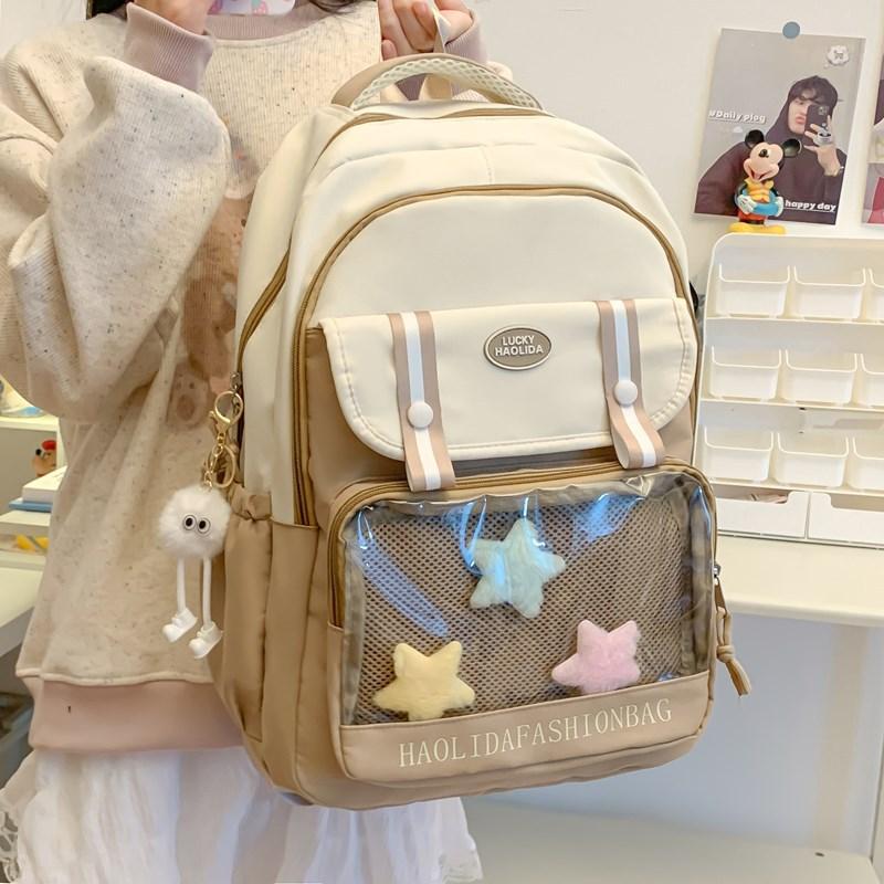 ins bar pain bag contrasting color schoolbag middle school student backpack large capacity college style transparent schoolbag