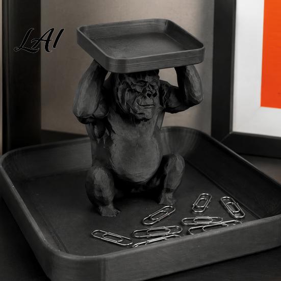 Desktop Aromatherapy Holder 3D Printed Gorilla Decorative Tray Squatting Figure with Dual-Tier Storage for Creative Animal Statue Keys Jewelry Small