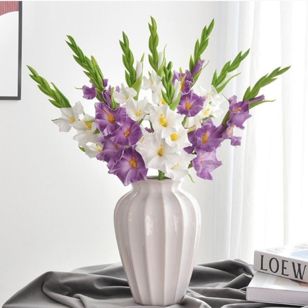 White Artificial Gladiolus Branches Purple Floral Art Floral PU Fake Flowers DIY Crafts